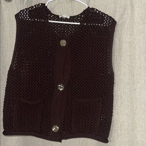 Dark Brown Knit Cardigan Vest